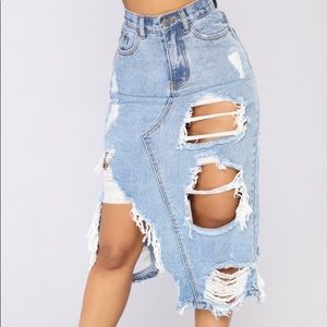 Distressed denim skirt